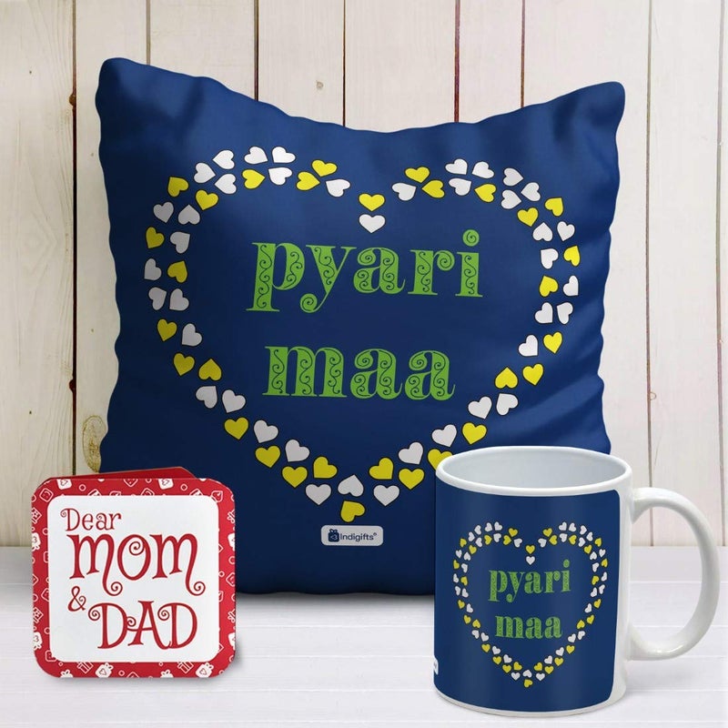 Indigifts Pyari Maa Trending Coffee Mug and Cushion Cover 12x12 with Filler Blue House Warming Gift for Mom Mother on her Birthday Anniversary Mothers Day Special Day Home Decor - Image 2