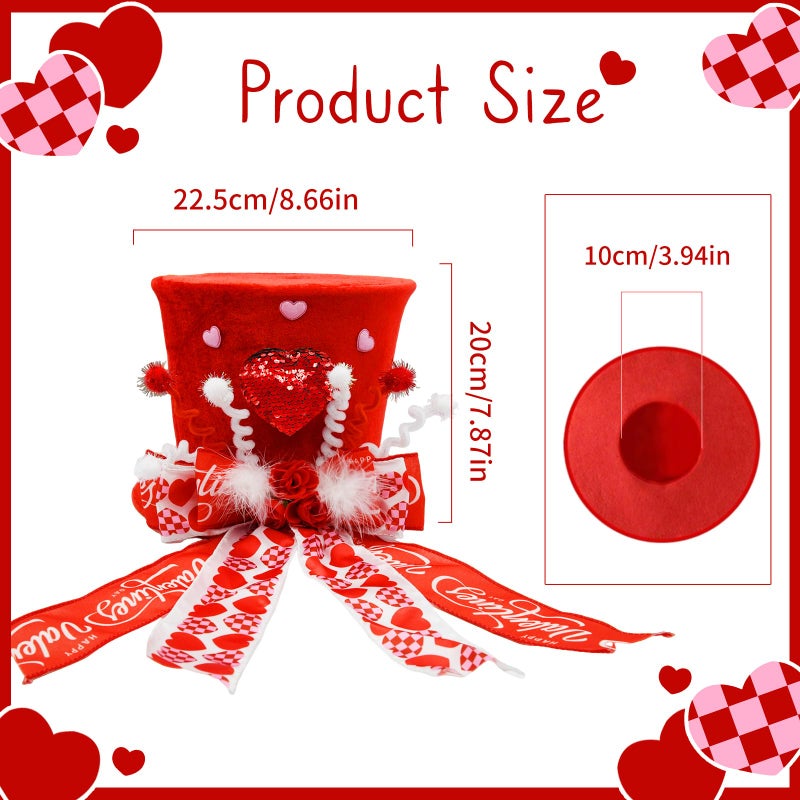 nuvagiki Valentine's Day Tree Topper Hat Decor, Valentines Day Heart Ribbon Bow Hat Decorations for Tree, Galentines Day Decorations Tree Ornaments, Valentine Velvet Heart Bow Hat, Valentines Gifts - Image 3