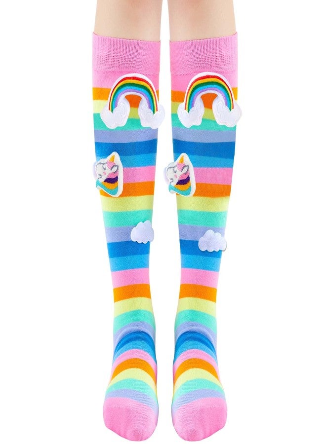Tarpop Rainbow Unicorn Socks Cute Silly Socks for Woman Long Stripe Crazy Novelty Long Sock Easter Funny Gifts for Woman - Image 1