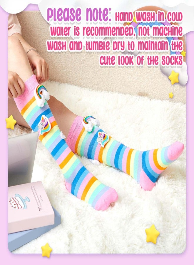 Tarpop Rainbow Unicorn Socks Cute Silly Socks for Woman Long Stripe Crazy Novelty Long Sock Easter Funny Gifts for Woman - Image 3