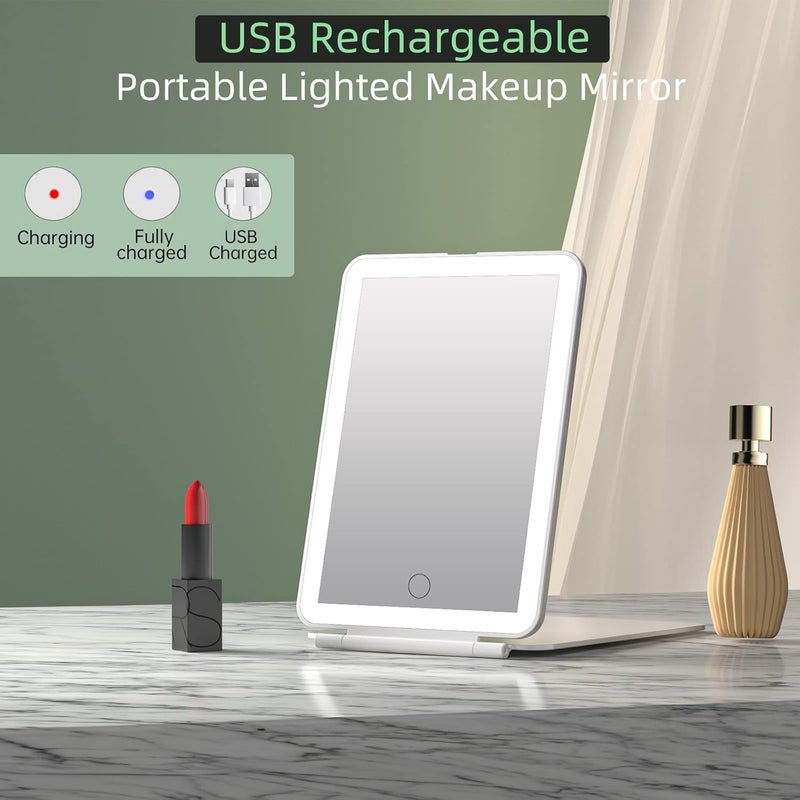 FUNTOUCH Rechargeable Portable Makeup Mirror with 72 LED Lights, Travel Lighted 1X/5X Magnification, 3 Color Lighting,Dimmable Touch Screen, Tabletop Folding Cosmetic Lights - Image 3