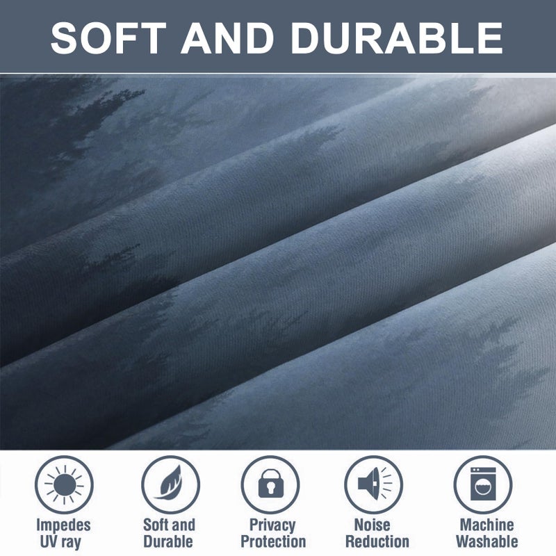AWERT Blackout Curtains for Bedroom Navy Blue Ombre Forest Window Drapes 2 Panels for Living Room Heat Blocking 42x84inch - Image 4
