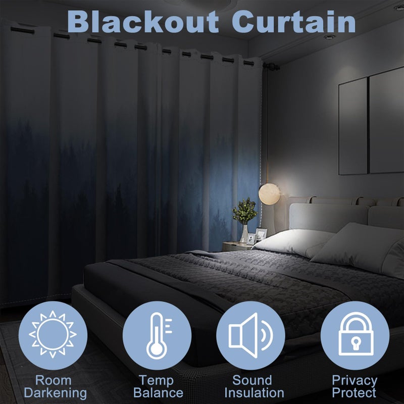 AWERT Blackout Curtains for Bedroom Navy Blue Ombre Forest Window Drapes 2 Panels for Living Room Heat Blocking 42x84inch - Image 5