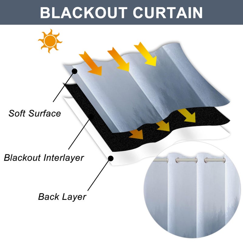 AWERT Blackout Curtains for Bedroom Navy Blue Ombre Forest Window Drapes 2 Panels for Living Room Heat Blocking 42x84inch - Image 3