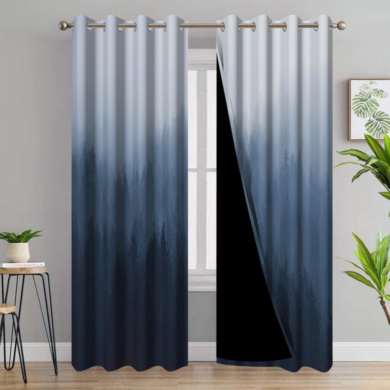 AWERT Blackout Curtains for Bedroom Navy Blue Ombre Forest Window Drapes 2 Panels for Living Room Heat Blocking 42x84inch - Image 2