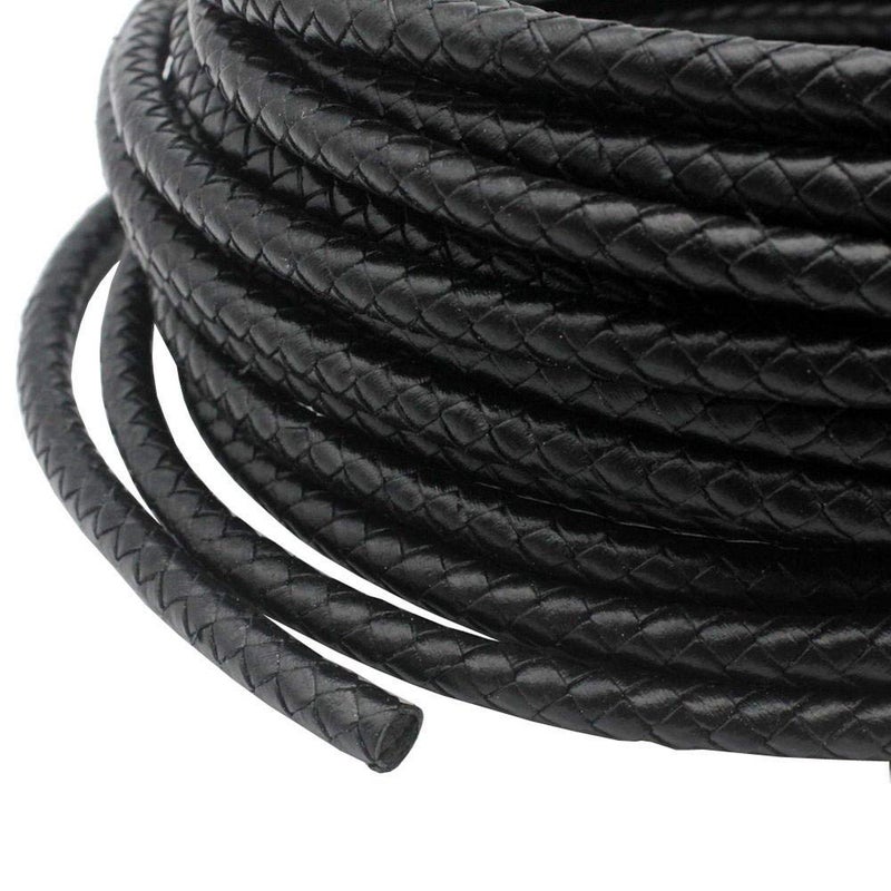 shapesbyX 3 Yards Uncut 5mm Diameter Round Braided Bolo Cords Regenerated Leather Strap for Bracelet Making or Jewelry Beading Black - Image 3