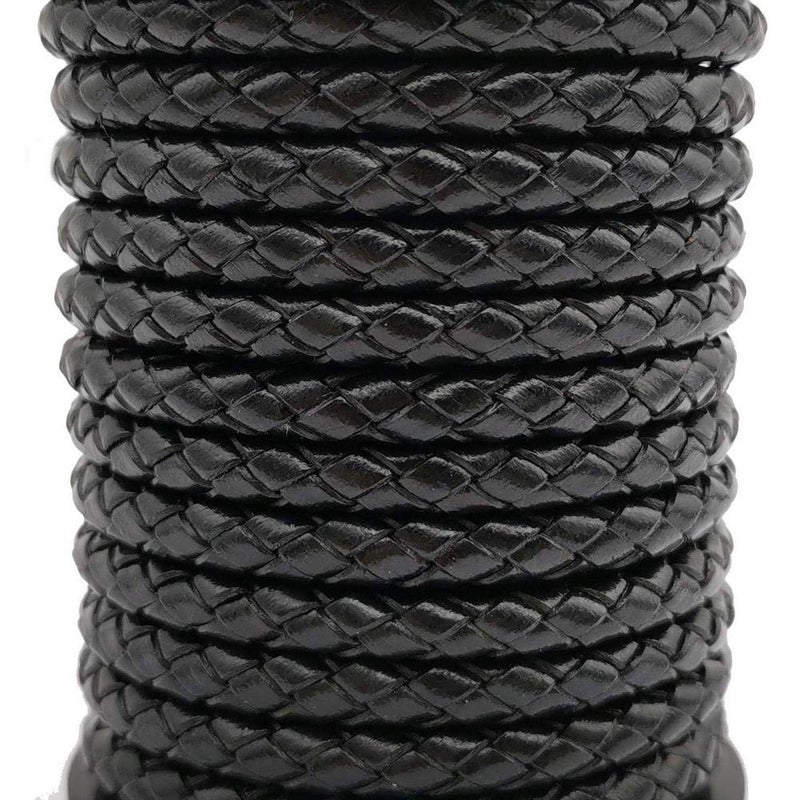 shapesbyX 3 Yards Uncut 5mm Diameter Round Braided Bolo Cords Regenerated Leather Strap for Bracelet Making or Jewelry Beading Black - Image 1