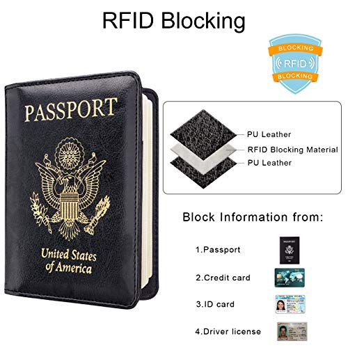 WALNEW Passport Holder for Travel, RFID Passport Cover Wallet for Women Men, PU Leather Passport Book Card Holder Case with Pen, Travelling Essentials for Flying - Image 3