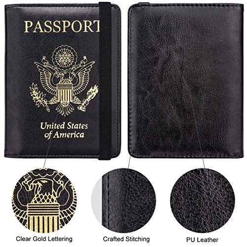 WALNEW Passport Holder for Travel, RFID Passport Cover Wallet for Women Men, PU Leather Passport Book Card Holder Case with Pen, Travelling Essentials for Flying - Image 2