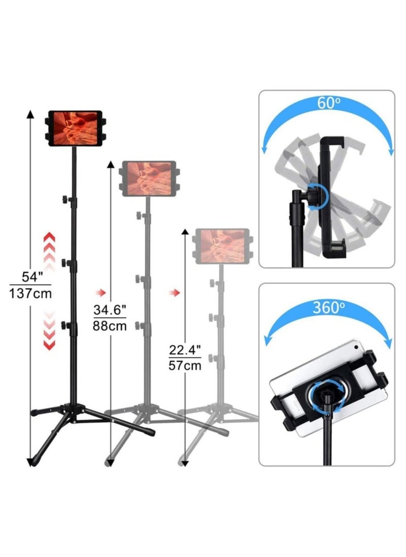 Generic Tripod Stand Tablet Holder: Adjustable Height Tripod Stand Foldable Phone Holder Phone Tripod Stand Floor Tablet Cradle Bracket for 4.7-12.9 Inch iPhone 13 Pro Samsung Tab iPad Mini Galaxy  - Image 4