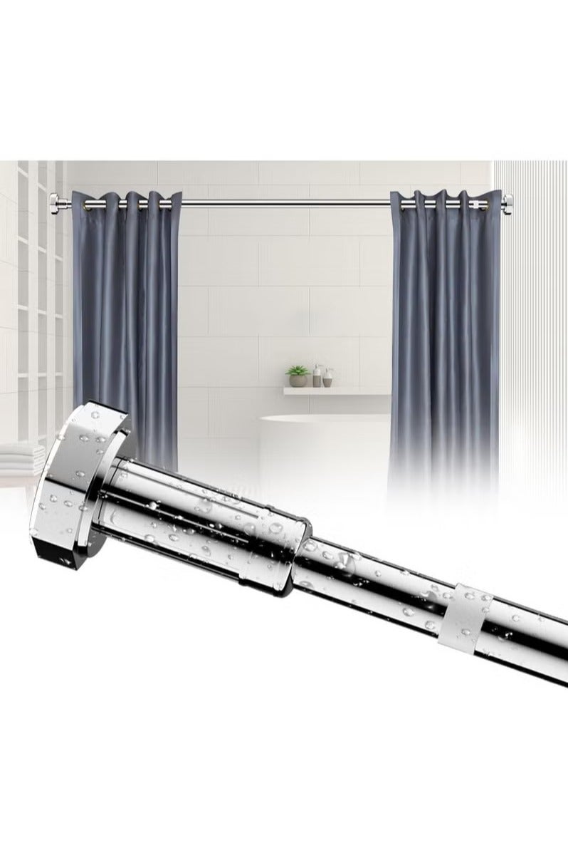 الروهيت قضيب تلسكوبي قابل للتعديل، حامل ستارة الحمام مع شد زنبركي غير قابل للانزلاق، لنافذة الحمام أو خزانة المطبخ، لا يتطلب حفرًا (فضي) - Image 1