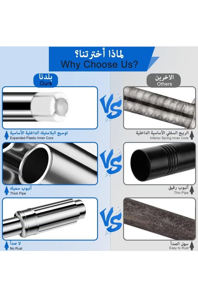الروهيت قضيب تلسكوبي قابل للتعديل، حامل ستارة الحمام مع شد زنبركي غير قابل للانزلاق، لنافذة الحمام أو خزانة المطبخ، لا يتطلب حفرًا (فضي) - Image 5