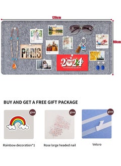 VUCATIN Felt Bulletin Board Notice Board with Push Pins for Paste Notes Photos Schedules Decorative Picture Framed Display Board for School Home Kitchen & Office Walls (Grey 90 * 120cm)  - Image 2