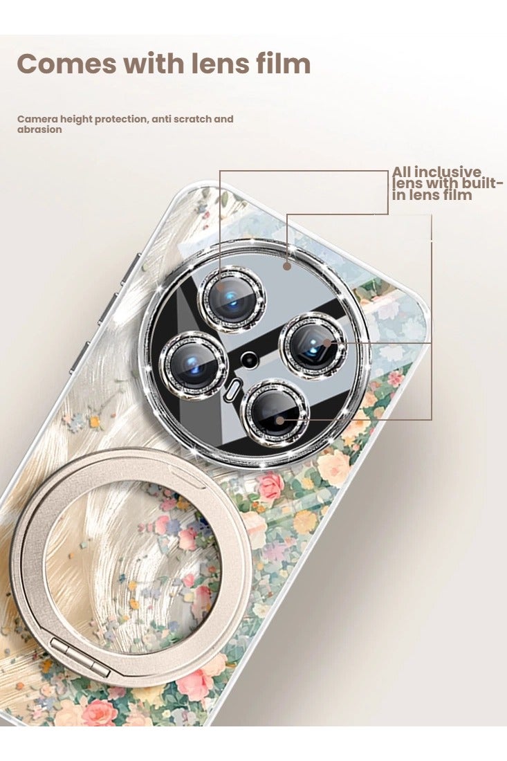 general Compatible with Huawei Mate 70 Pro + phone case, Monet Flower Wall design, premium-feel glitter feather fabric, 360-degree rotating stand, full-coverage protective case. - Image 2