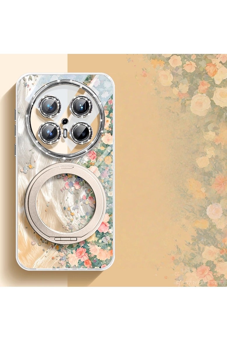 general Compatible with Huawei Mate 70 Pro + phone case, Monet Flower Wall design, premium-feel glitter feather fabric, 360-degree rotating stand, full-coverage protective case. - Image 1