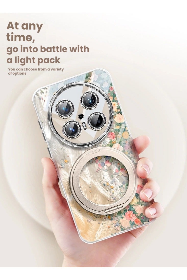 general Compatible with Huawei Mate 70 Pro + phone case, Monet Flower Wall design, premium-feel glitter feather fabric, 360-degree rotating stand, full-coverage protective case. - Image 5