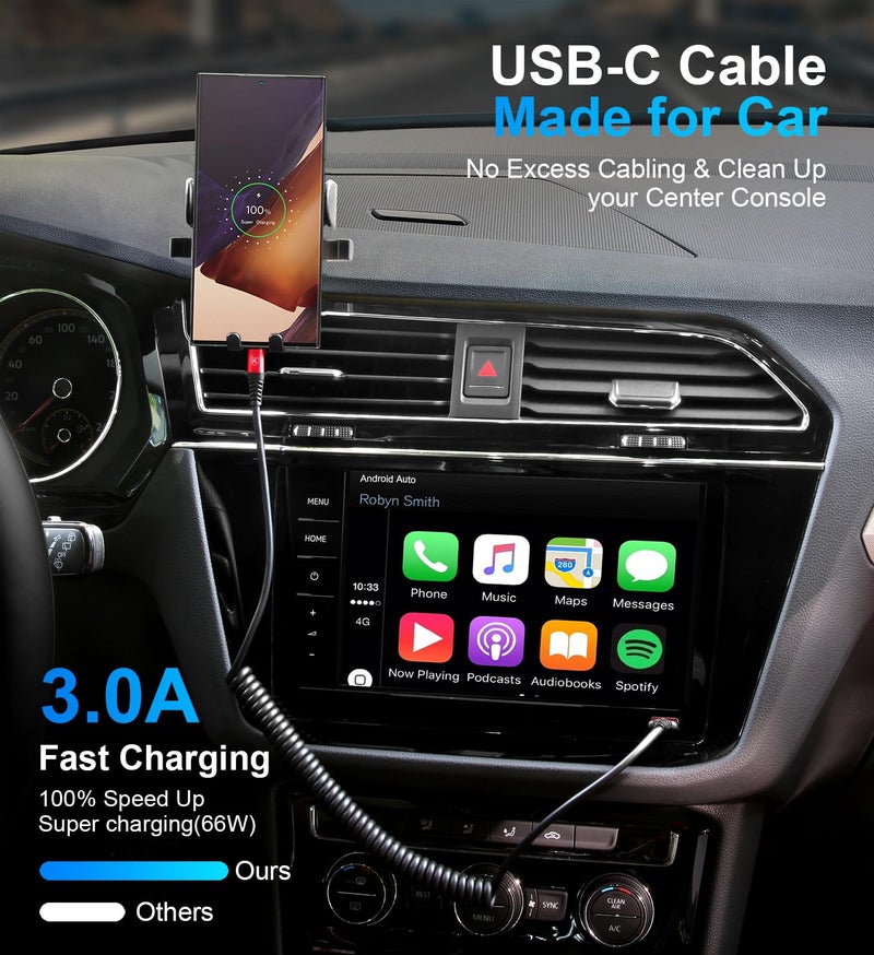 KIYODA USB to USB C Cable Fast Charging 3ft, 2Pack Coiled USB C Charger Cable for Car, USB Type C Charger Cord, USB-C Cable Compatible with iPhone 17/16/15/Plus/Pro Max/Samsung Galaxy S20-Red - Image 2