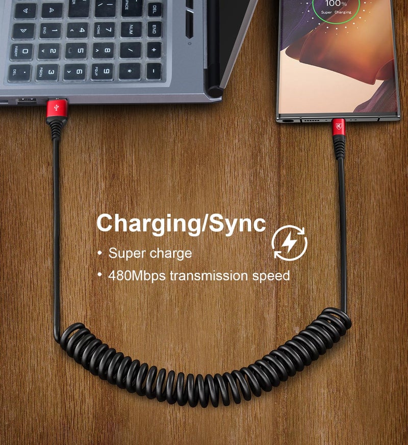 KIYODA USB to USB C Cable Fast Charging 3ft, 2Pack Coiled USB C Charger Cable for Car, USB Type C Charger Cord, USB-C Cable Compatible with iPhone 17/16/15/Plus/Pro Max/Samsung Galaxy S20-Red - Image 4