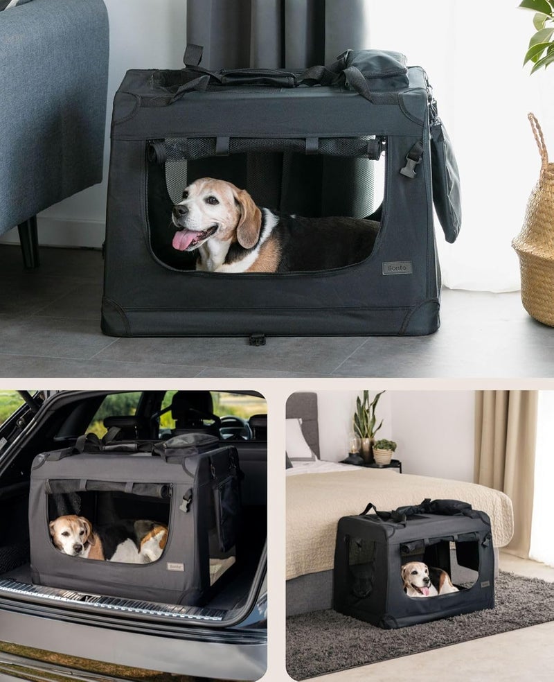ليونتو صندوق نقل الأسد للكلاب، حاملة الكلاب، قفص ��قل قابل للطي، صندوق السيارة، حاملة الحيوانات الصغيرة (XL - 82x58x58 سم، أسود) - Image 2