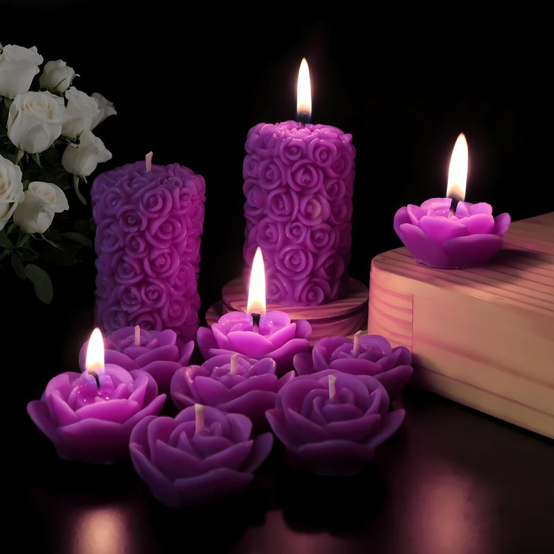 Shraddha Creation Wax Scented Candles For Home Decor Lavender Fragrance Pillar And Floating Candles Combo Purple Colour Pack Of 10 4 X 7 Cm