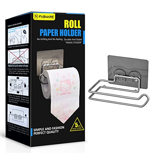 FABWARE Stainless Steel Toilet Paper Holder for Bathroom Self Adhesive Wall Mount Towel Paper Holder No Drill Bathroom Organizer Space Saving Rust Resistant Modern Bathroom Accessory - Image 1