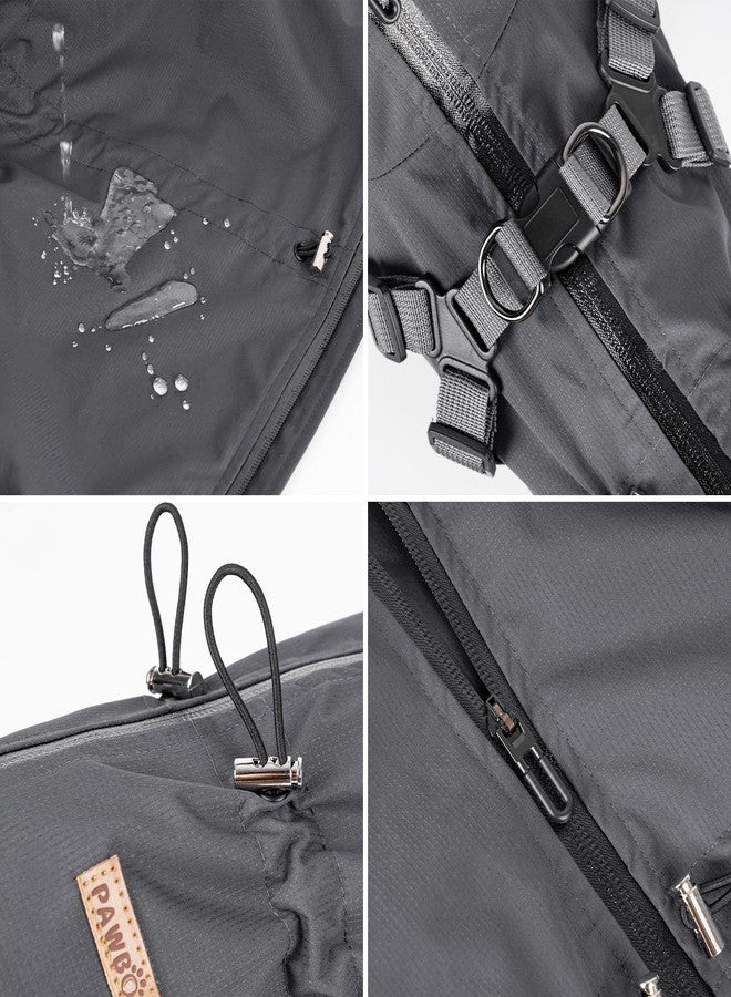 PAWBOSE Dog Raincoat with Harness for Small and Medium Dogs, Adjustable Waterproof Dog Rain Jacket,Reflective Rainproof Puppy 4 Legs Raincoat-Grey,M - Image 2
