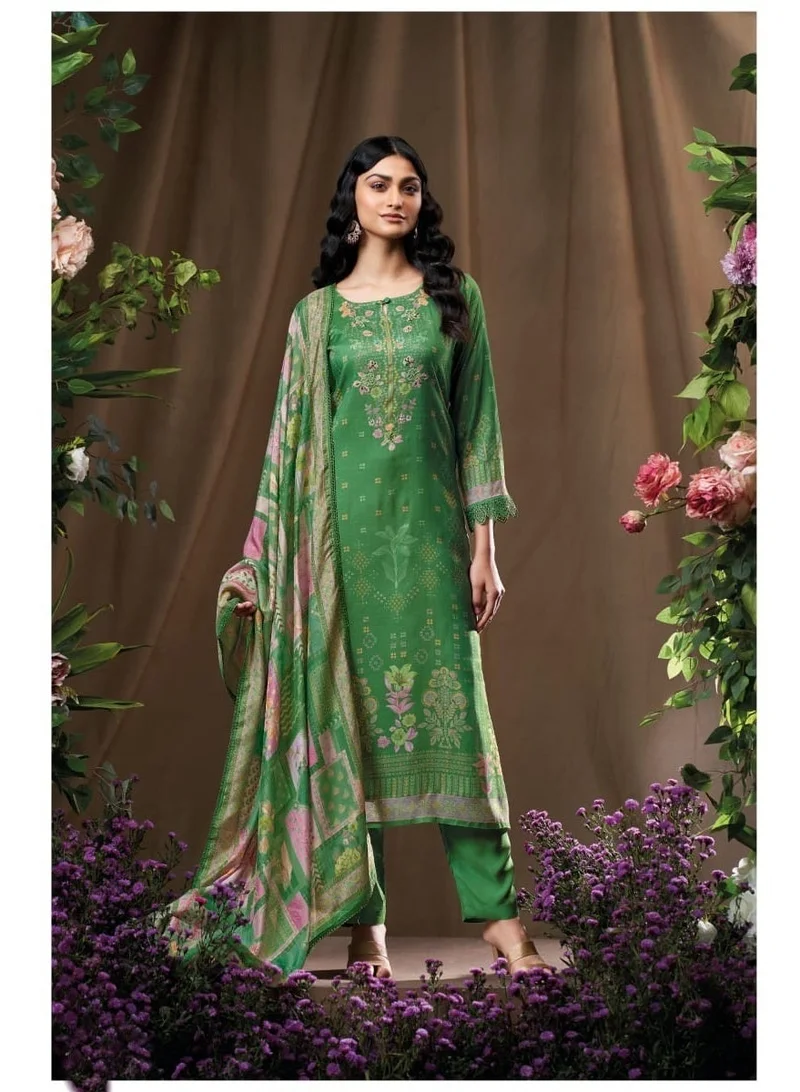 Premium Emerald Green 3-Piece Suit Set for Women with Dupatta & Pants | Pure Muslin Indian Ethnic Wear | Embroidered Kurta Set | Salwar Suit | Festive & Wedding Wear