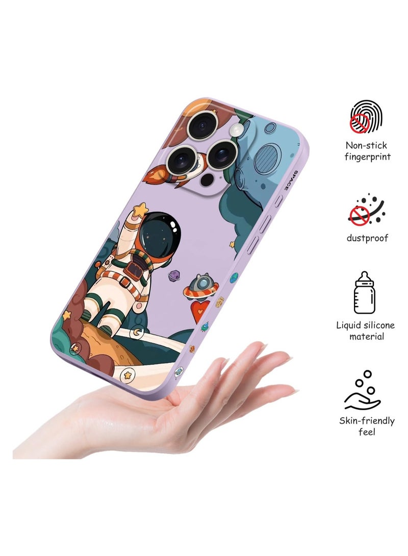غطاء حماية لهاتف iPhone 16 Pro Max مقاوم للخدوش، نحيف وناعم، بتصميم زهري، لهاتف iPhone 16 Pro Max مقاس 6.9 إنش - اللون: أرجواني برسم رائد فضاء - Image 5