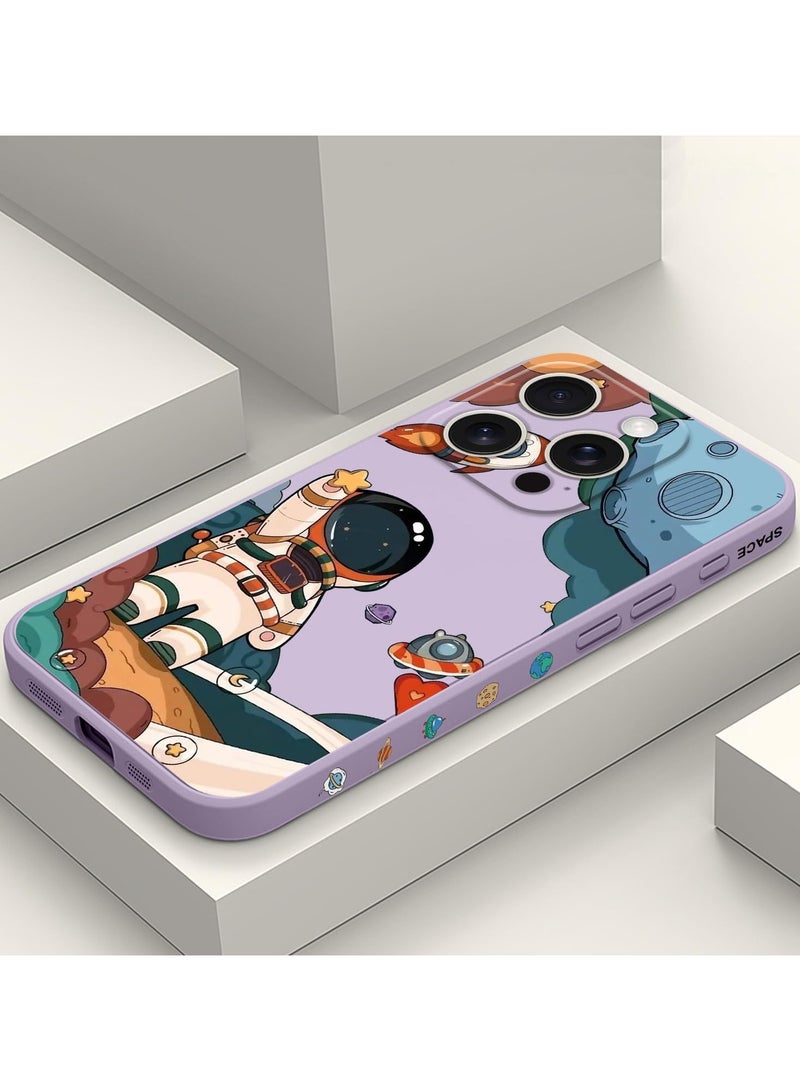 غطاء حماية لهاتف iPhone 16 Pro Max مقاوم للخدوش، نحيف وناعم، بتصميم زهري، لهاتف iPhone 16 Pro Max مقاس 6.9 إنش - اللون: أرجواني برسم رائد فضاء - Image 2