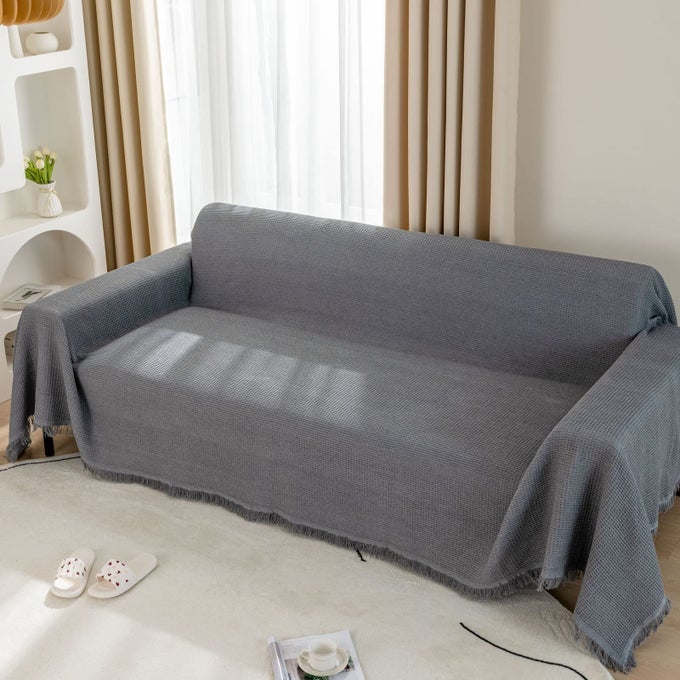 SOFA THROWS LARGE 3 SEATER WAFFLE THROWS FOR SOFAS LARGE SOFA COVER 3 SEATER REVERSIBLE COTTON THROW BLANKET 180X300CM GREY