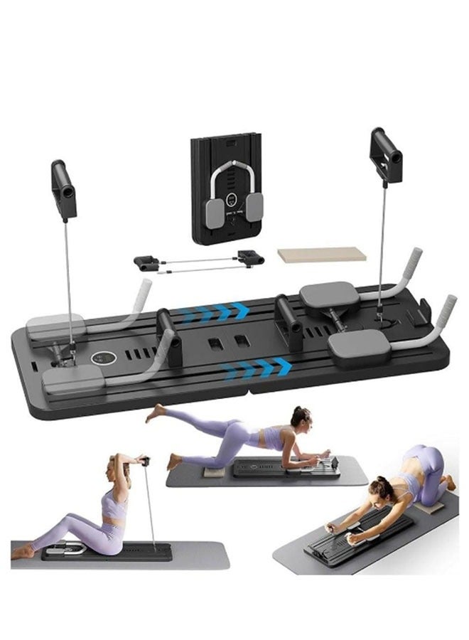 Arabest Pilates Board, Pilates Reformer Set, Multi-Purpose Foldable Pilates Reformer Board for Home, 5 in1 Pilates Sliding Board, Pilates Equipment with Timer (Black) - Image 1
