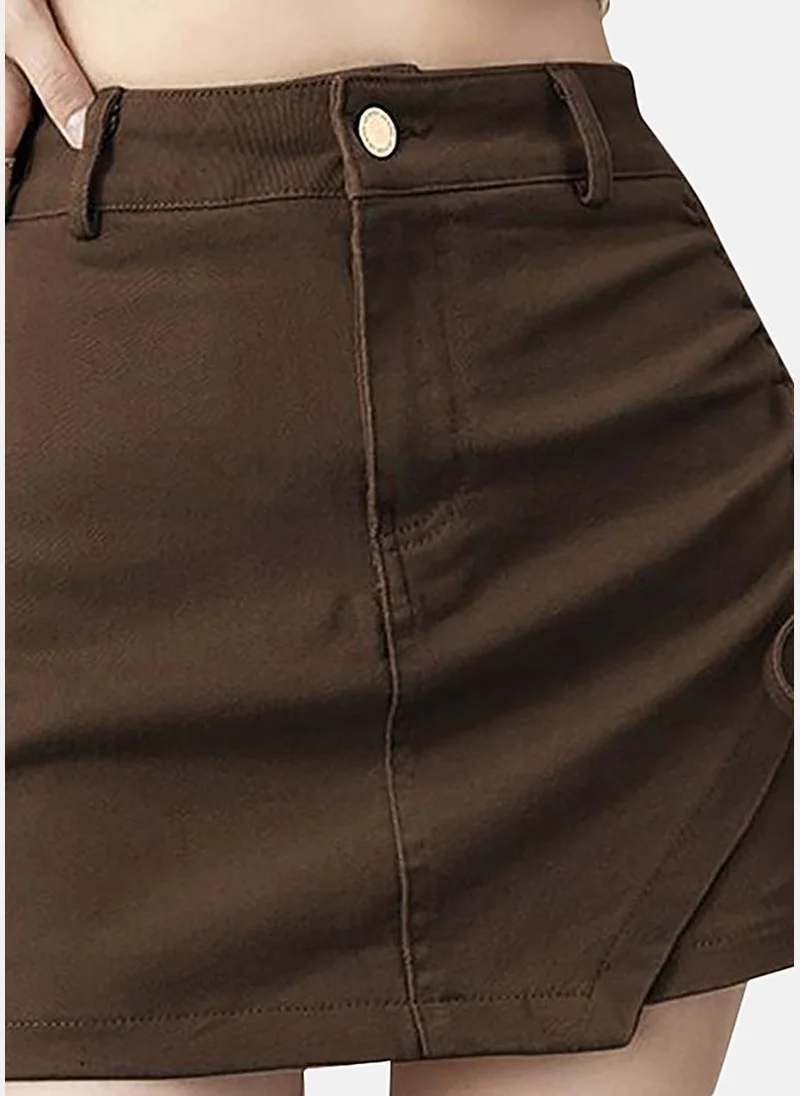 يونيكي Brown A-Line Solid Mini Skirt