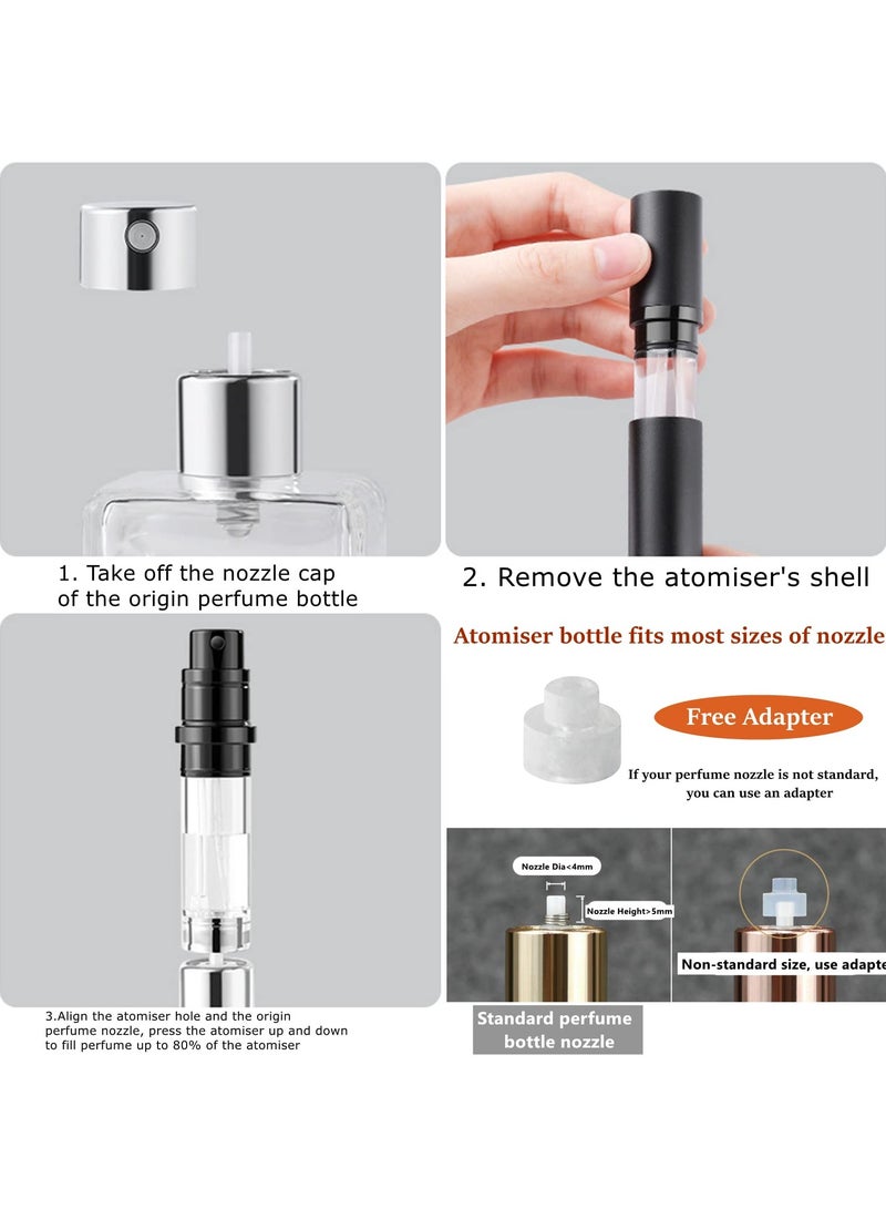 Chabeia 3Pack 5ml Perfume Travel Refillable Bottle ,Bottom-Filling Fragrances Perfume Atomizer ,Mini Empty Spray Bottle ,Travel Perfume, Pocket Travel Toiletries ,Holiday Travel Essentials ,Empty Mini Cologne Dispenser,Pocket Atomiser,Black+Grey+Blue - Image 2