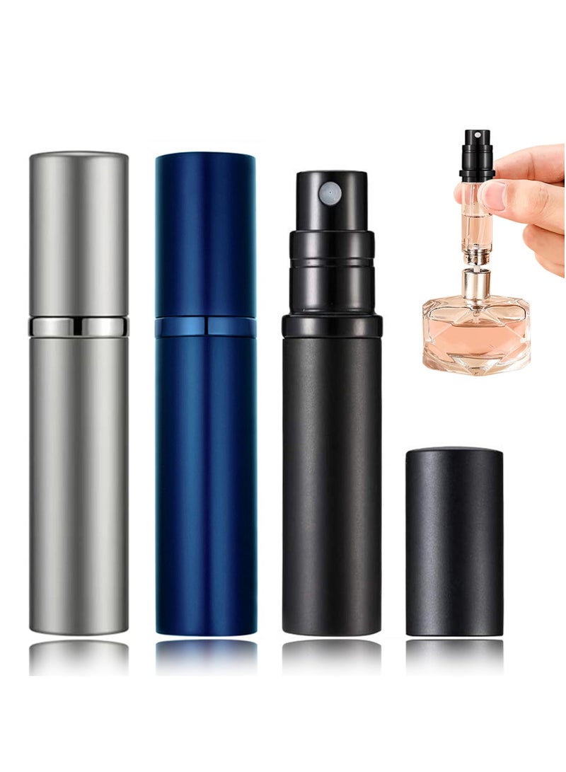 Chabeia 3Pack 5ml Perfume Travel Refillable Bottle ,Bottom-Filling Fragrances Perfume Atomizer ,Mini Empty Spray Bottle ,Travel Perfume, Pocket Travel Toiletries ,Holiday Travel Essentials ,Empty Mini Cologne Dispenser,Pocket Atomiser,Black+Grey+Blue - Image 1