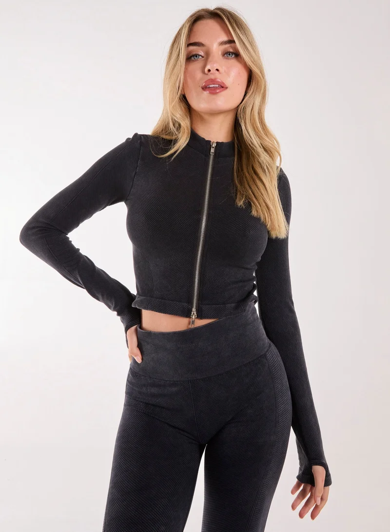 Pink Vanilla Active Rib Double Zip Top