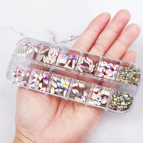 AD Beads 300 Pieces Flat Back Gems 11 Shapes Crystal Rhinestones 12 Sizes Rhinestones for Crafts Nail Face Art Clothes Shoes Bags DIY(Clear AB) - Image 5