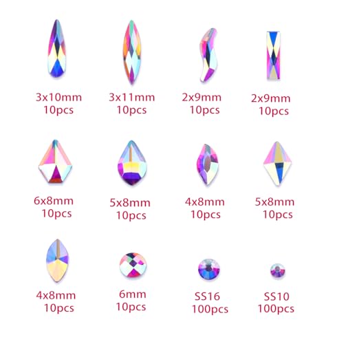 AD Beads 300 Pieces Flat Back Gems 11 Shapes Crystal Rhinestones 12 Sizes Rhinestones for Crafts Nail Face Art Clothes Shoes Bags DIY(Clear AB) - Image 4