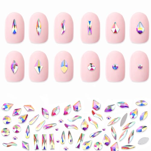 AD Beads 300 Pieces Flat Back Gems 11 Shapes Crystal Rhinestones 12 Sizes Rhinestones for Crafts Nail Face Art Clothes Shoes Bags DIY(Clear AB) - Image 3