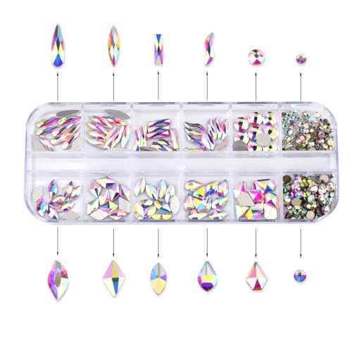 AD Beads 300 Pieces Flat Back Gems 11 Shapes Crystal Rhinestones 12 Sizes Rhinestones for Crafts Nail Face Art Clothes Shoes Bags DIY(Clear AB) - Image 2
