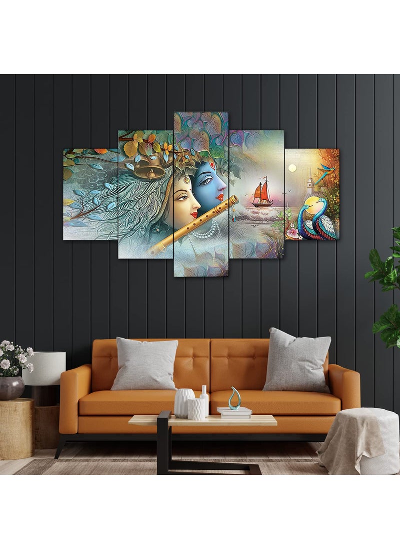 Perpetual - perpetual Radha Krishna Wall Painting | Painting for Wall Decoration | Wall Frames for Home Decoration |Krishna Wall Painting Set of 5 (75 Cm X 43 Cm)(Multi) - Image 1