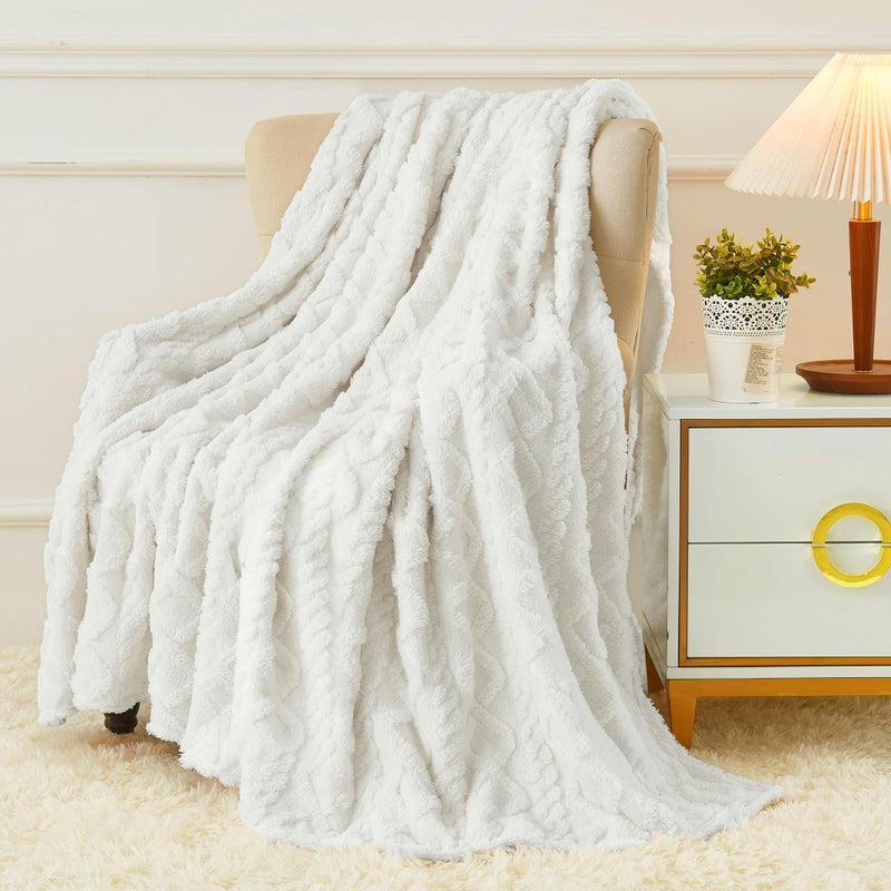 Aganear Fleece Throw Blanket Cozy Soft Lightweight Fuzzy Flannel Throw Blanket for Women Warm Decorative Present for All Seasons Portable Throw Blankets for Couch Sofa Bed Car50x60 White