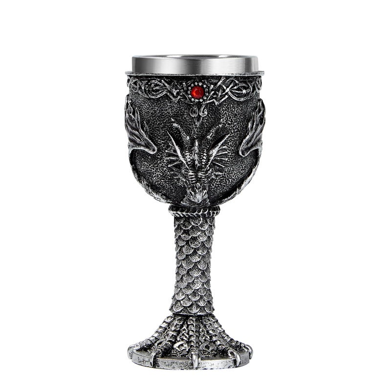 Ottalent Ottalent Silver Dragon GobletMedieval Stainless Steel Dungeons and Dragons Chalice Dragon Gift Collectible 