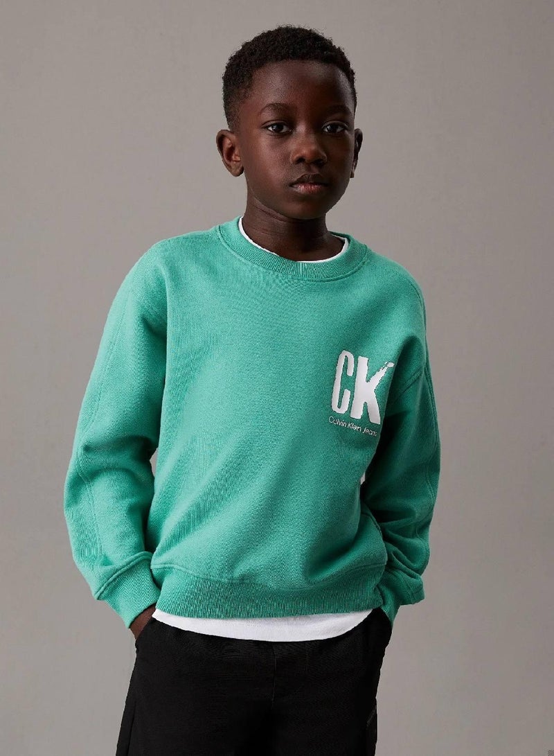 كالفن كلاين جينز سويت شيرت بقصة واسعة مزين برسومات خلفية - Image 1