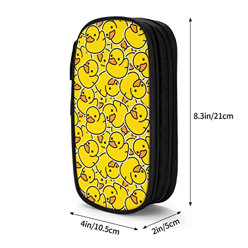 Perinsto Cute Rubber Ducky Pencil Case Big Capacity Multi Compartment Stationery Box Yellow Cartoon Ducks Pencil Pouch Holder Desk Organizer For School Office Home, Black - Image 3