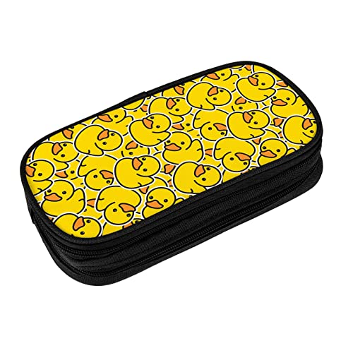 Perinsto Cute Rubber Ducky Pencil Case Big Capacity Multi Compartment Stationery Box Yellow Cartoon Ducks Pencil Pouch Holder Desk Organizer For School Office Home, Black - Image 1