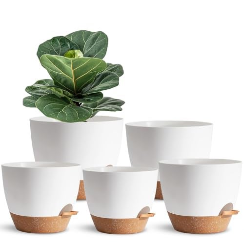 SE SUN-E 5Pack Self Watering Plant Pots for Lazy People, 7/6.5/6/5.5/5 Inch,White Plastic Self Watering Planter for All Houseplants,Succulent, African Violets,Snake Plants, Flowers and Cactus - Image 1