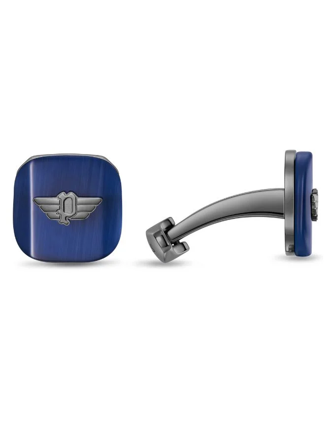 POLICE Square Grey and Blue Inlay with P Logo Cufflinks For Men