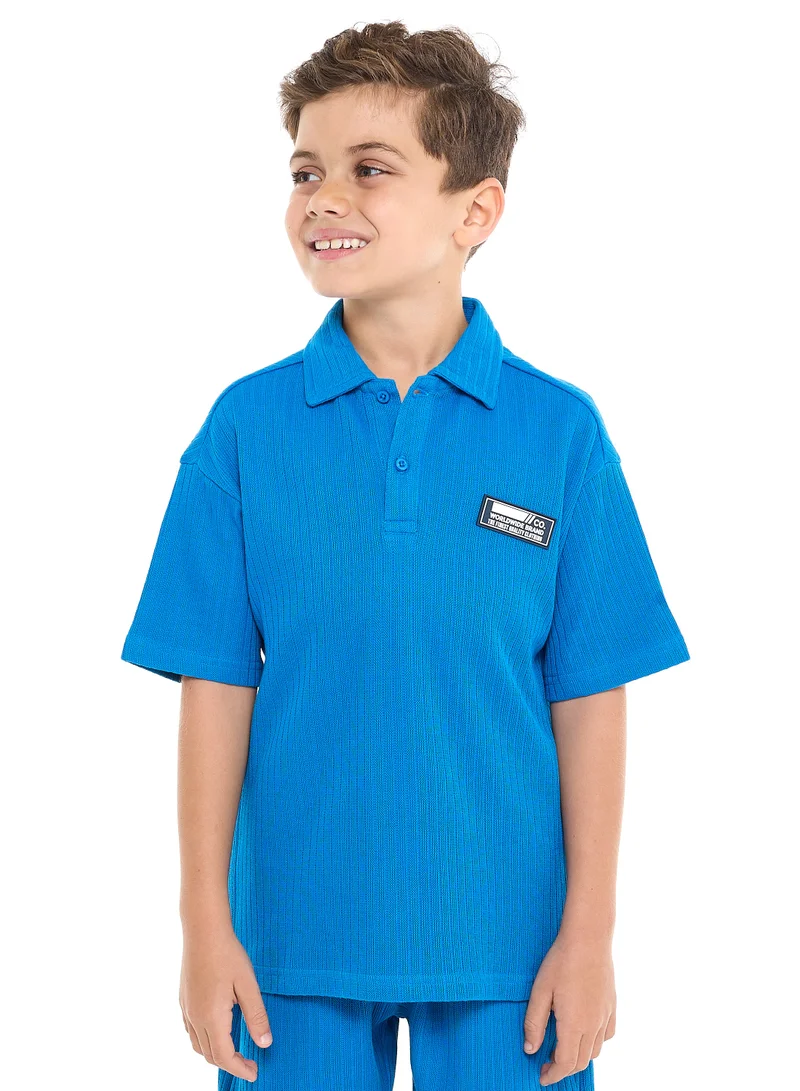 victor and jane Oversized - Boys' Jacquard 2-Piece Set - Polo T-Shirt with Label Detail and matching Shorts with Pockets,