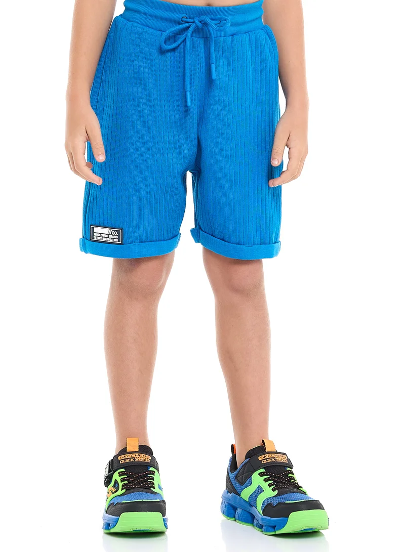 victor and jane Oversized - Boys' Jacquard 2-Piece Set - Polo T-Shirt with Label Detail and matching Shorts with Pockets,