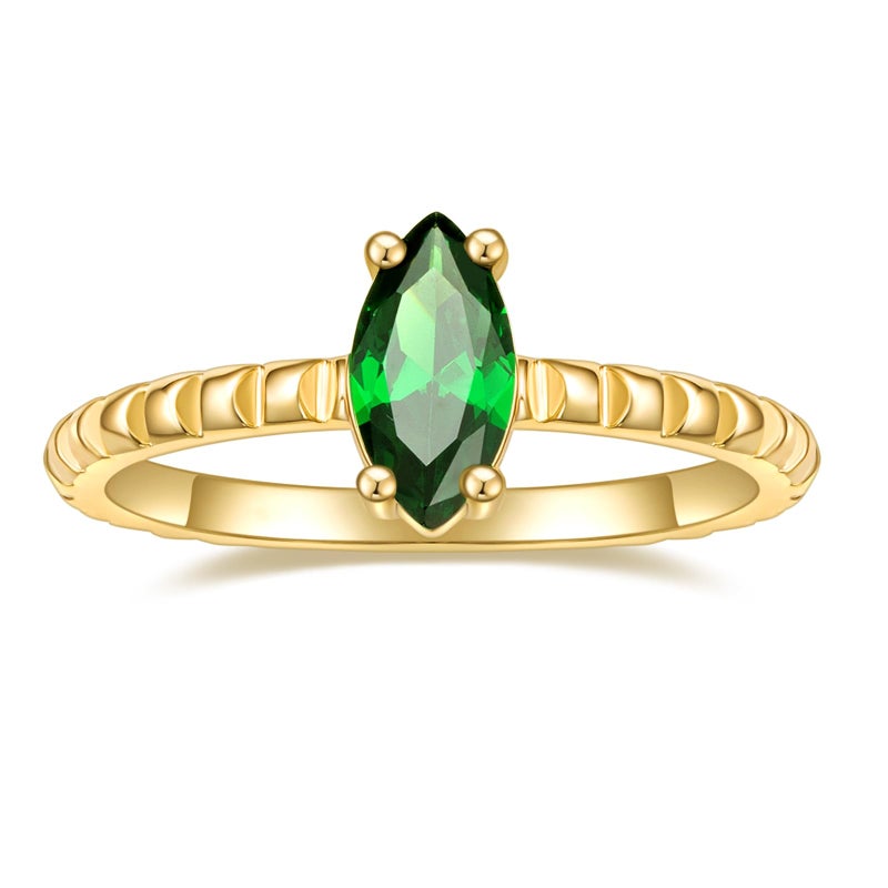 SHINYSO 14K Gold Plated Engagement Ring for Women Created Green Emerald Solitaire Emerald Oval Marquise Cut Wedding Band Promise Ring for Her Size 5-10 (Marquise,size 7) - Image 1